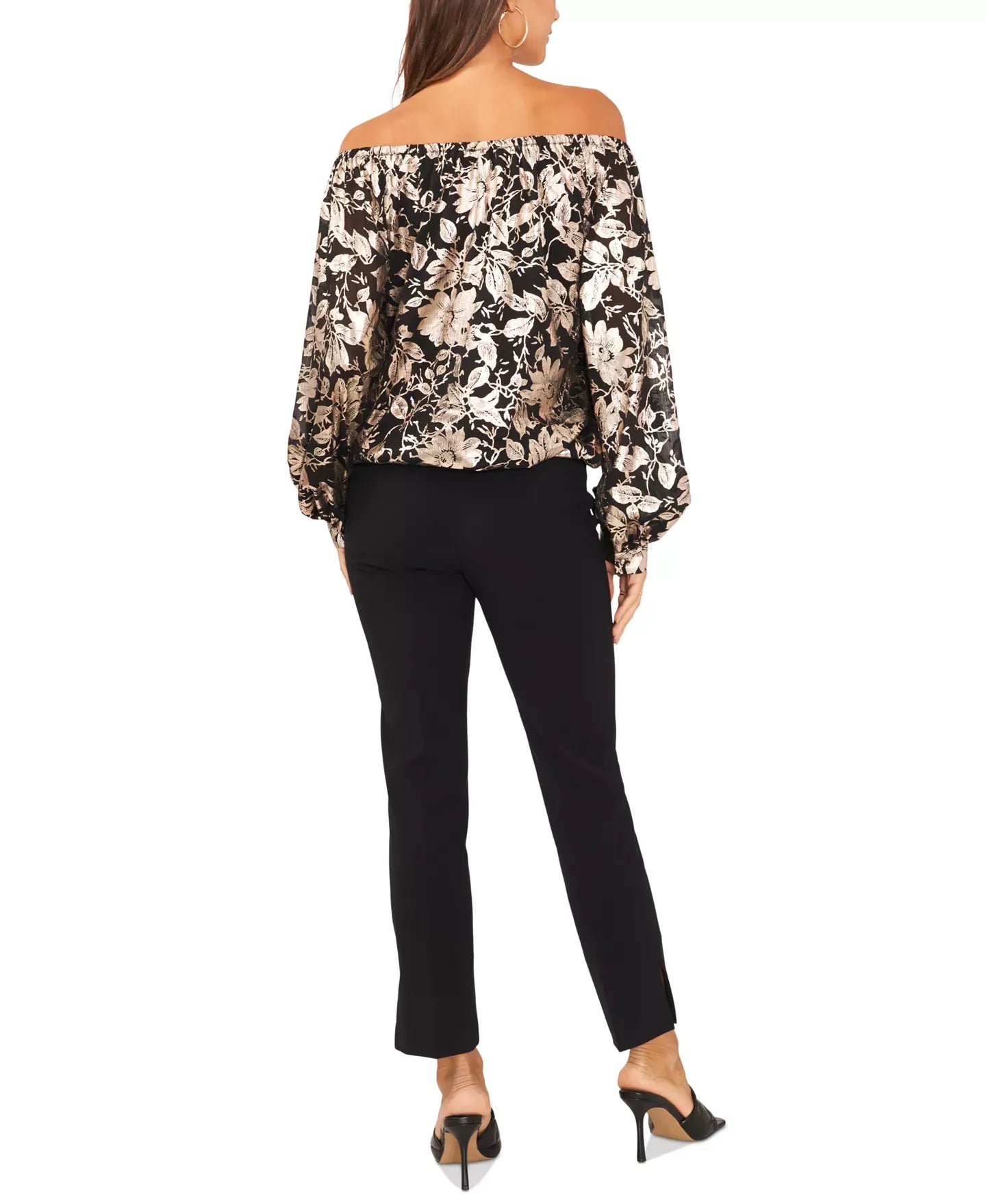 MSK Petite Metallic Floral Print Off-The-Shoulder Top