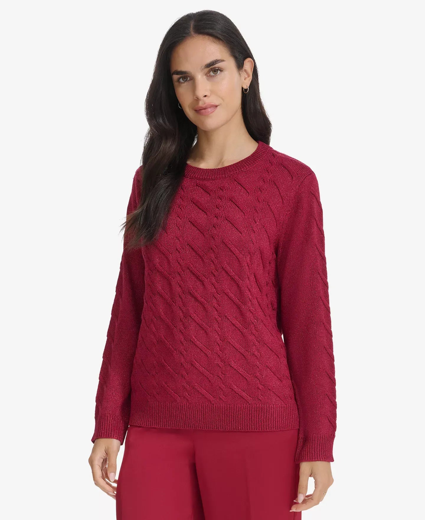 Calvin Klein Women's Metallic Cable-Knit Sweater