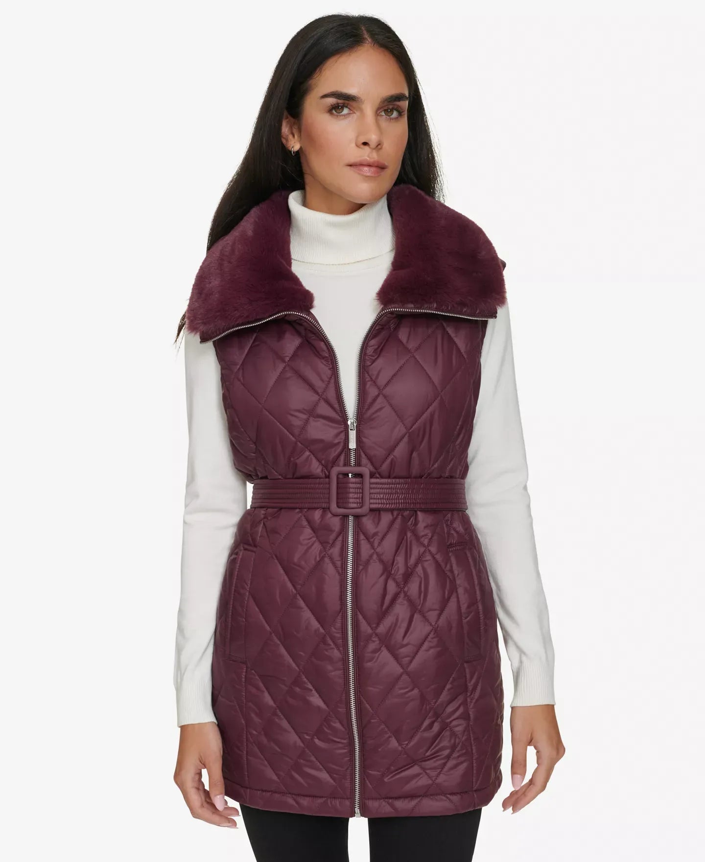 Calvin Klein Women's Quilted Faux-Fur Collar Vest Jacket