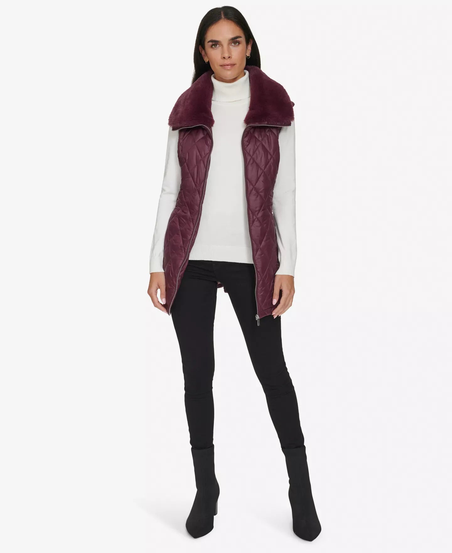 Calvin Klein Women's Quilted Faux-Fur Collar Vest Jacket