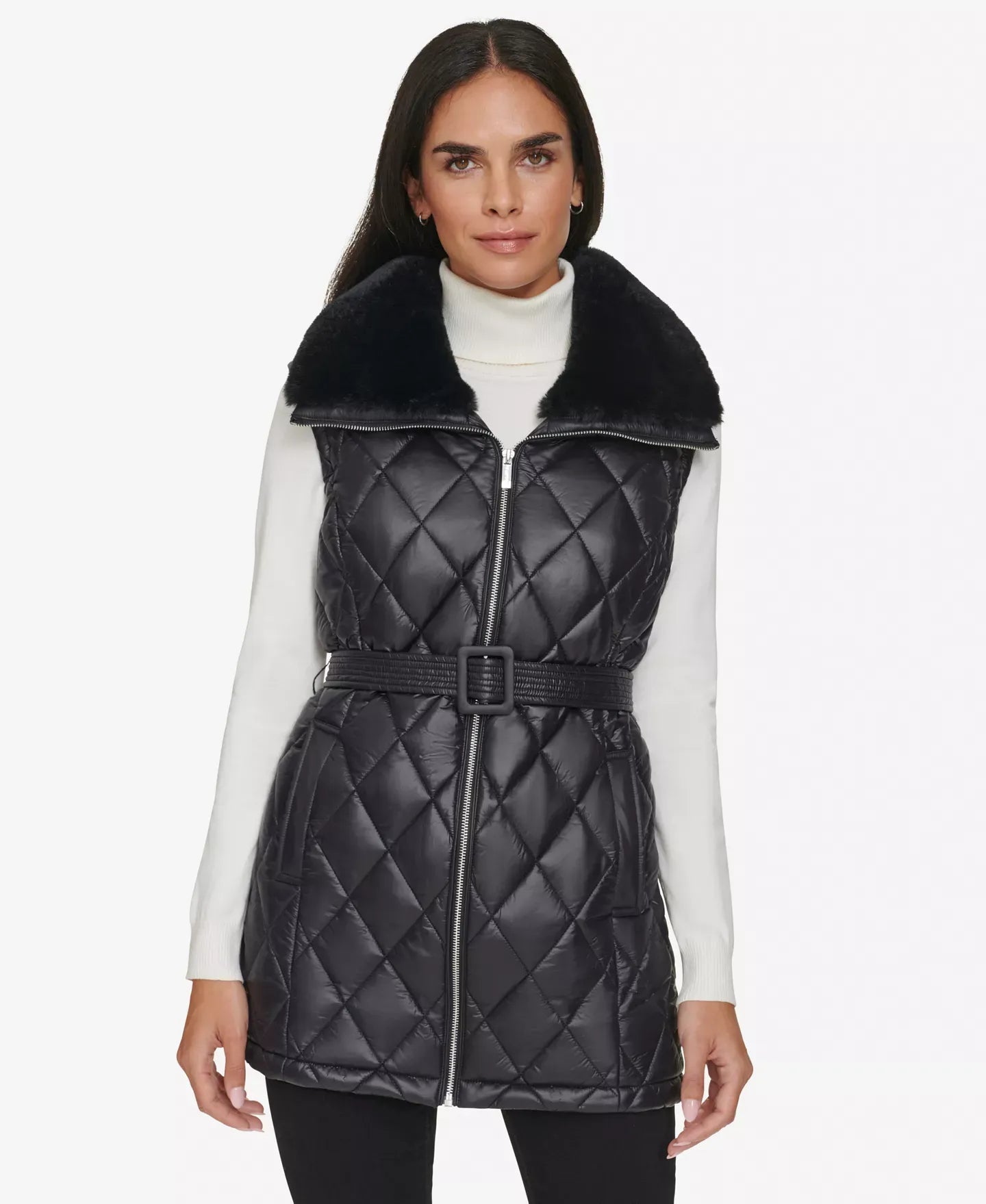 Calvin Klein Women's Quilted Faux-Fur Collar Vest