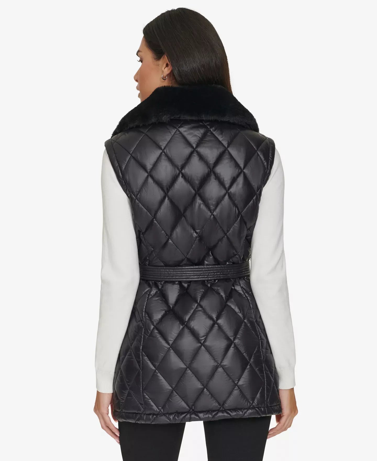 Calvin Klein Women's Quilted Faux-Fur Collar Vest Jacket