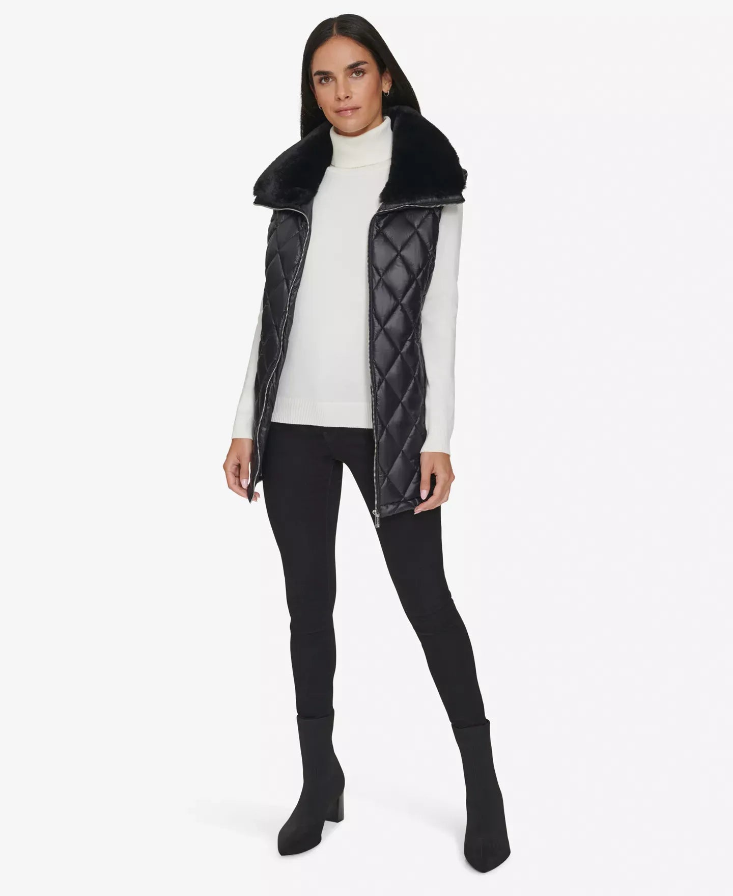 Calvin Klein Women's Quilted Faux-Fur Collar Vest Jacket