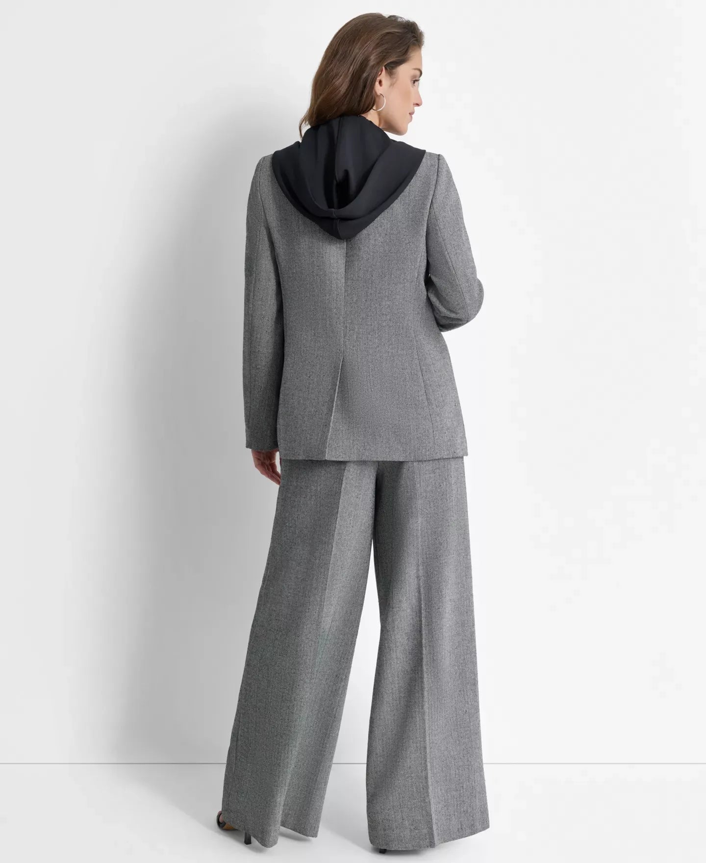 DKNY Women’s Layered-Look Hoodie Herringbone Jacket