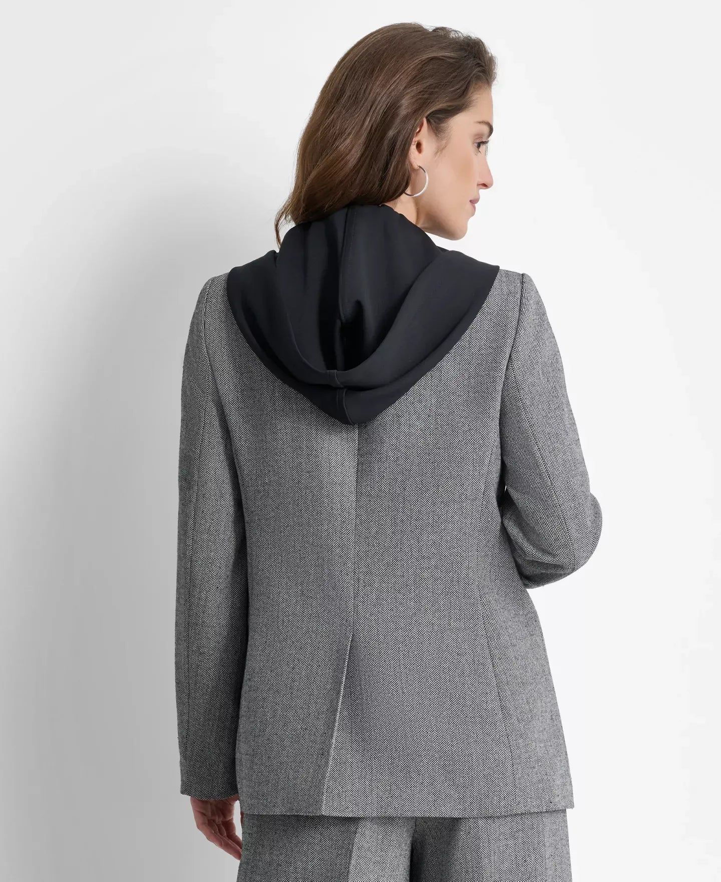 DKNY Women’s Layered-Look Hoodie Herringbone Jacket