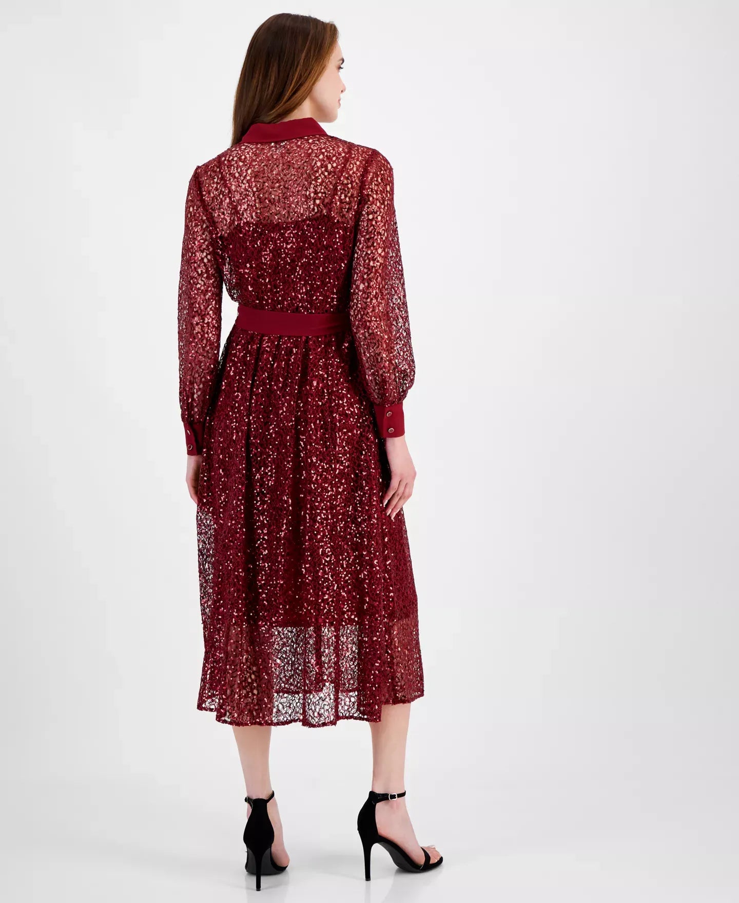 Anne Klein Women's Button-Front Tie-Waist Sequin Dress