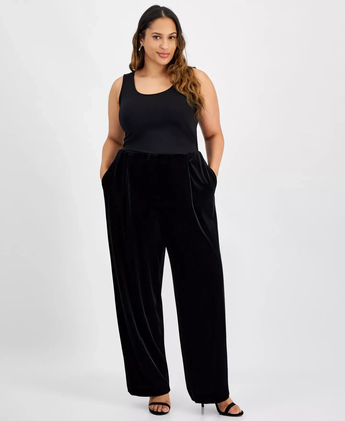 Kasper Plus Size Velvet Wide-Leg Pull-On Pants
