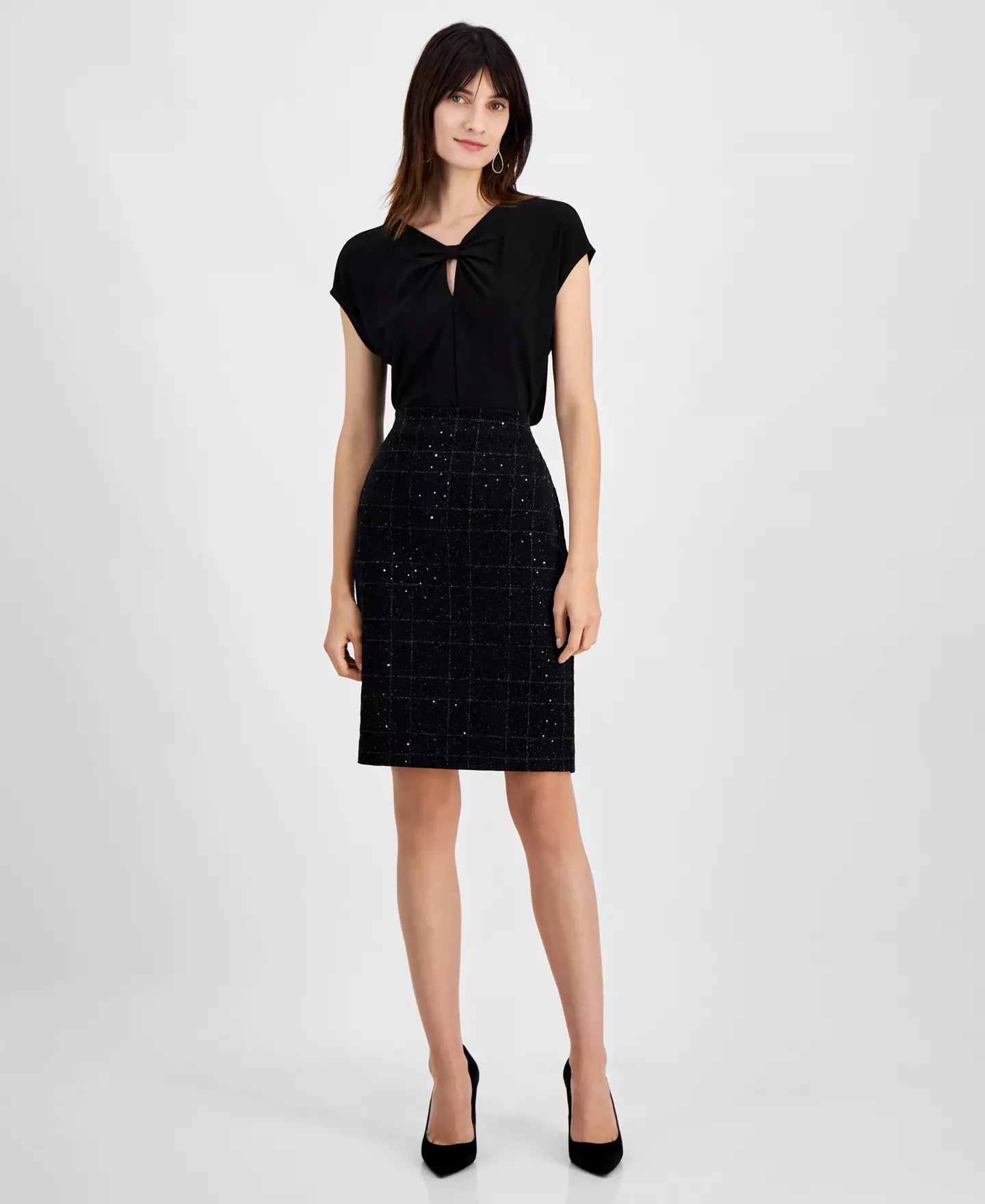 Kasper Women's Plaid Sequin Pencil Skirt, Regular and Petite Sizes Skirt