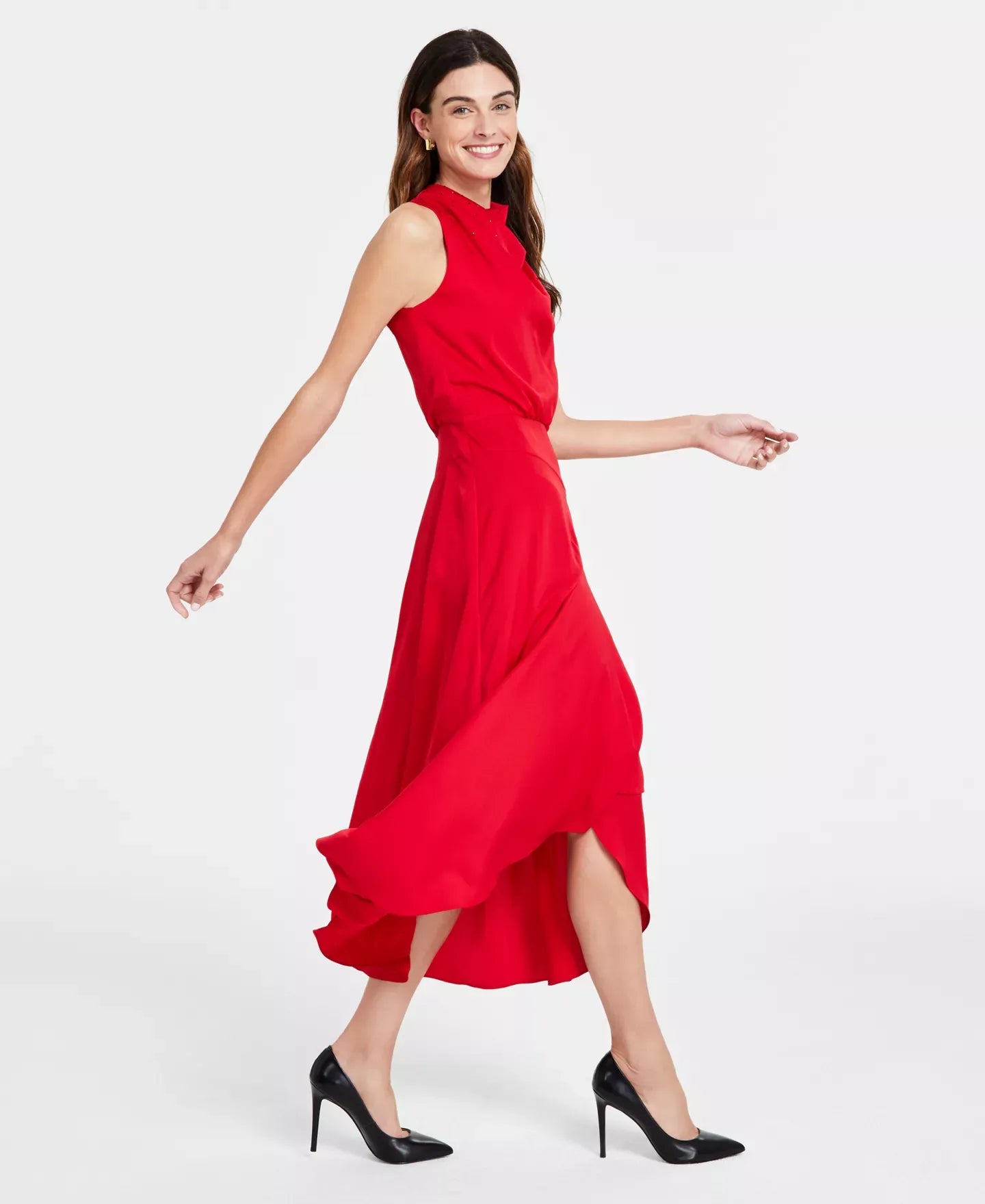 KARL LAGERFELD PARIS Women's Satin Embellished Mock Neck Dress