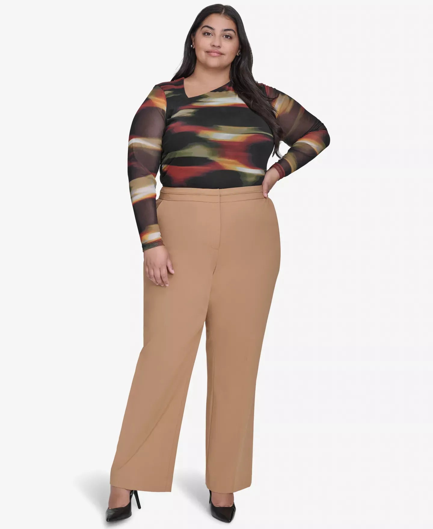 DKNY Plus Size Seamed Waistband Wide-Leg Pants