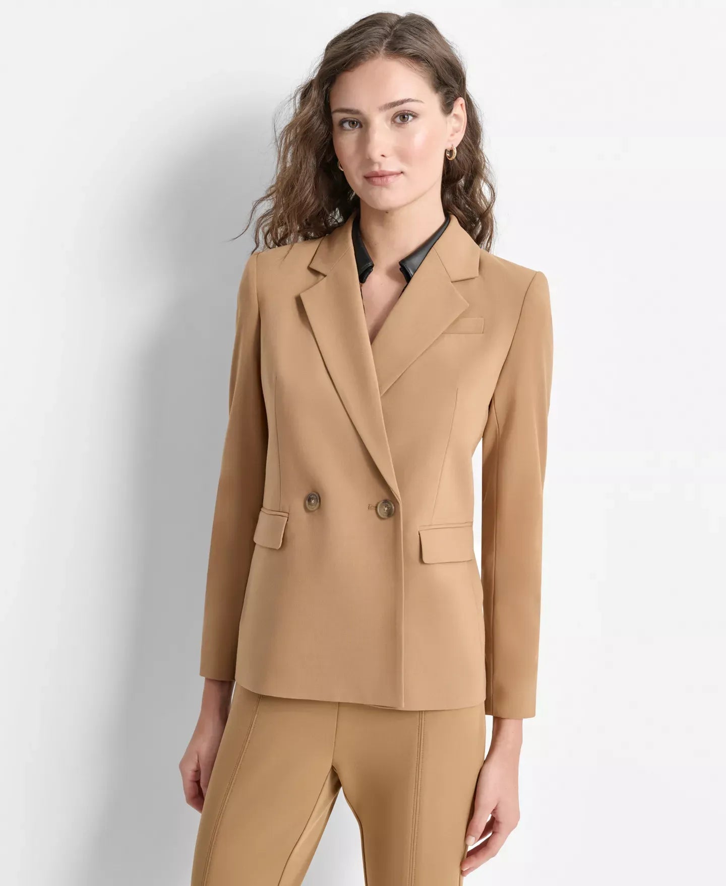 DKNY Petite Notched-Collar Double-Breasted Blazer Jacket