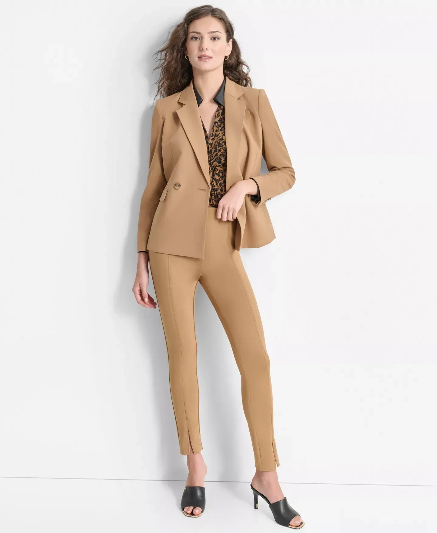 DKNY Petite Notched-Collar Double-Breasted Blazer Jacket
