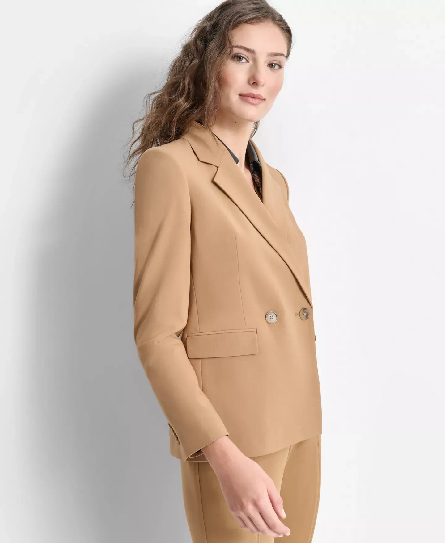 DKNY Petite Notched-Collar Double-Breasted Blazer Jacket