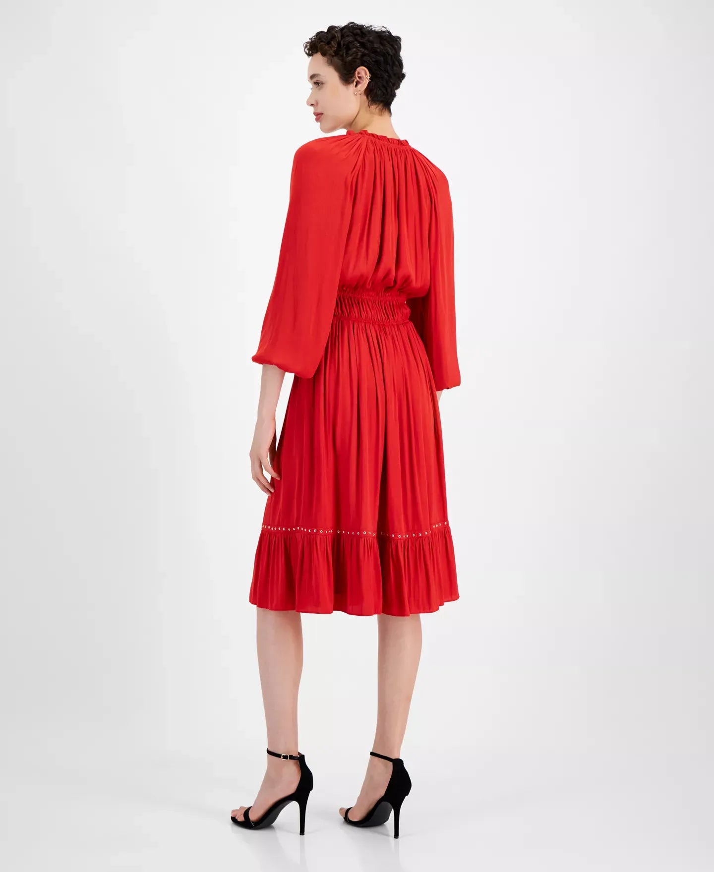 T Tahari Women's Split-Neck 3/4-Sleeve Tiered Dress