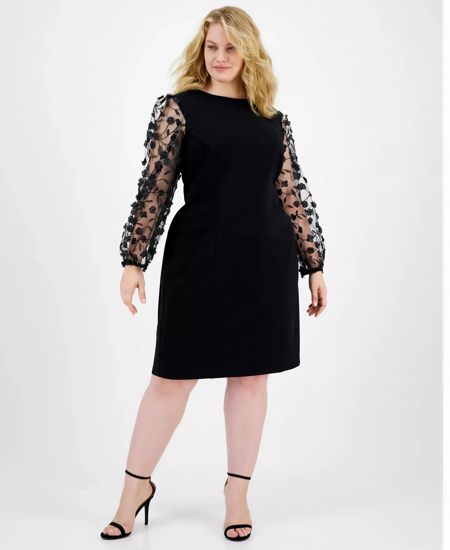 Connected Plus Size Floral-Appliqué Sheath Dress
