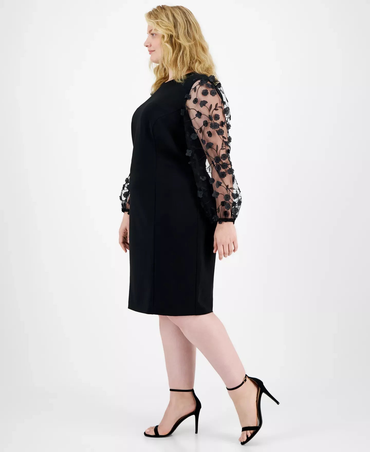 Connected Plus Size Floral-Appliqué Sheath Dress