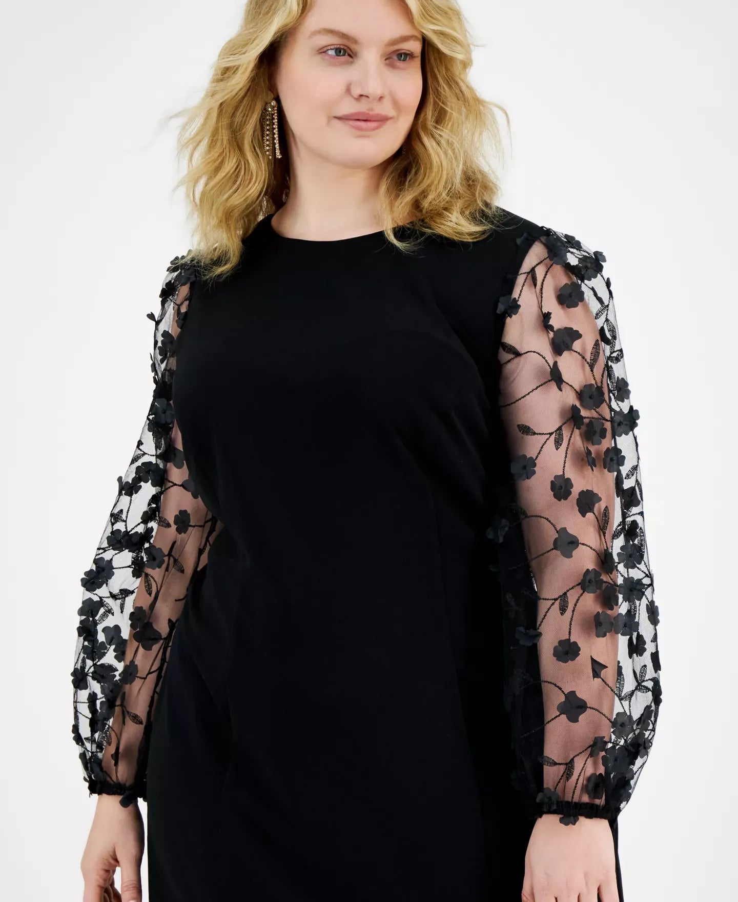 Connected Plus Size Floral-Appliqué Sheath Dress