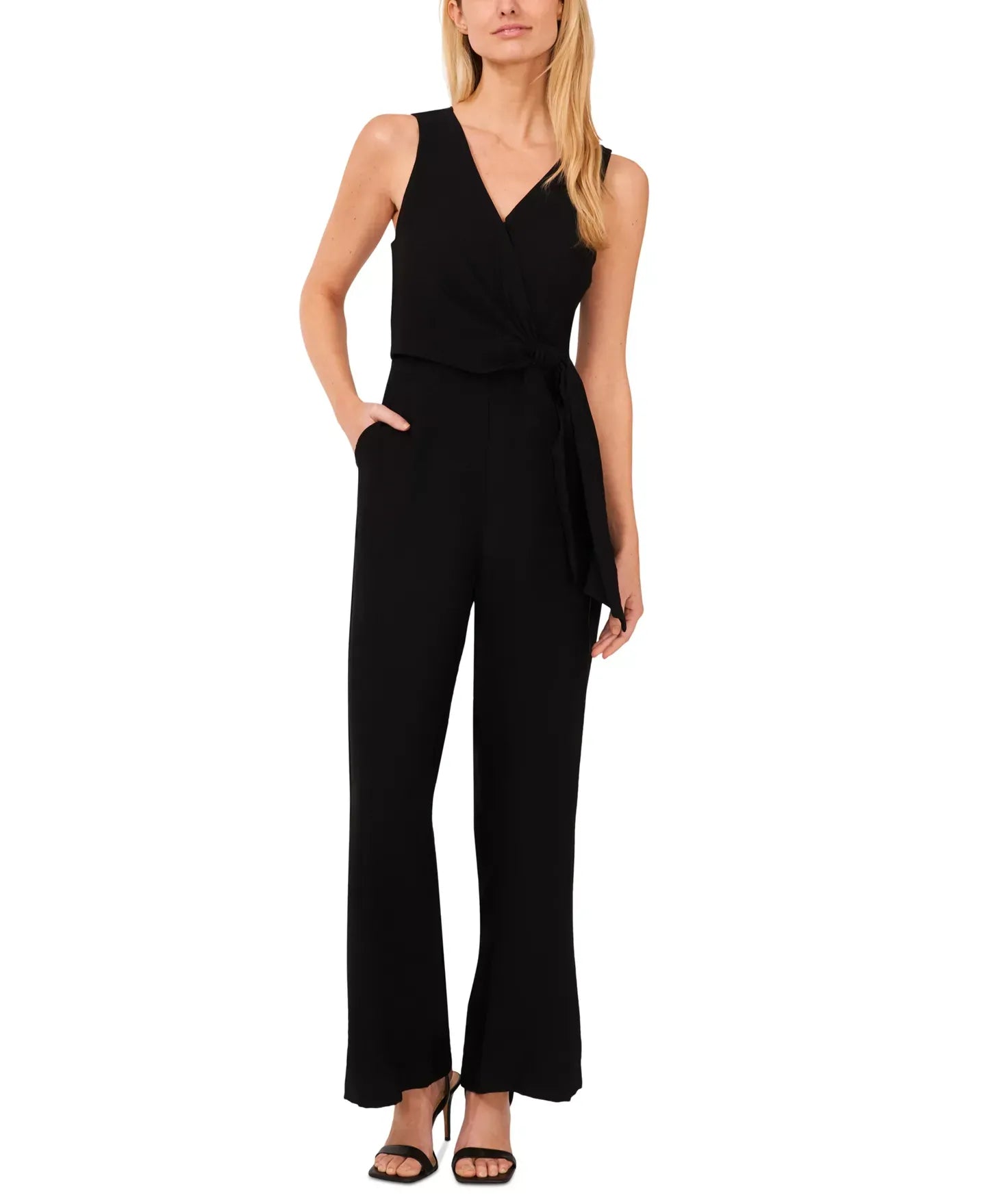 CeCe Women's Surplice V-Neck Side Tie Sleeveless Jumpsuit Pants