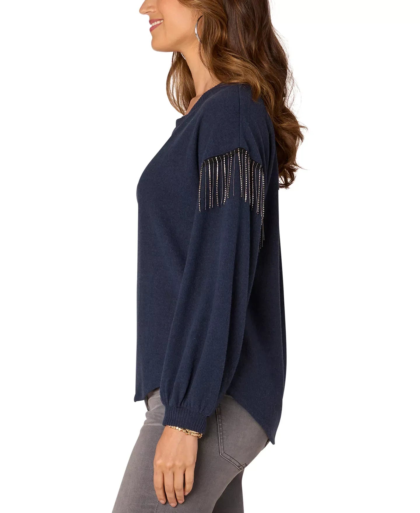 Democracy Petite Long-Sleeve Fringe Top