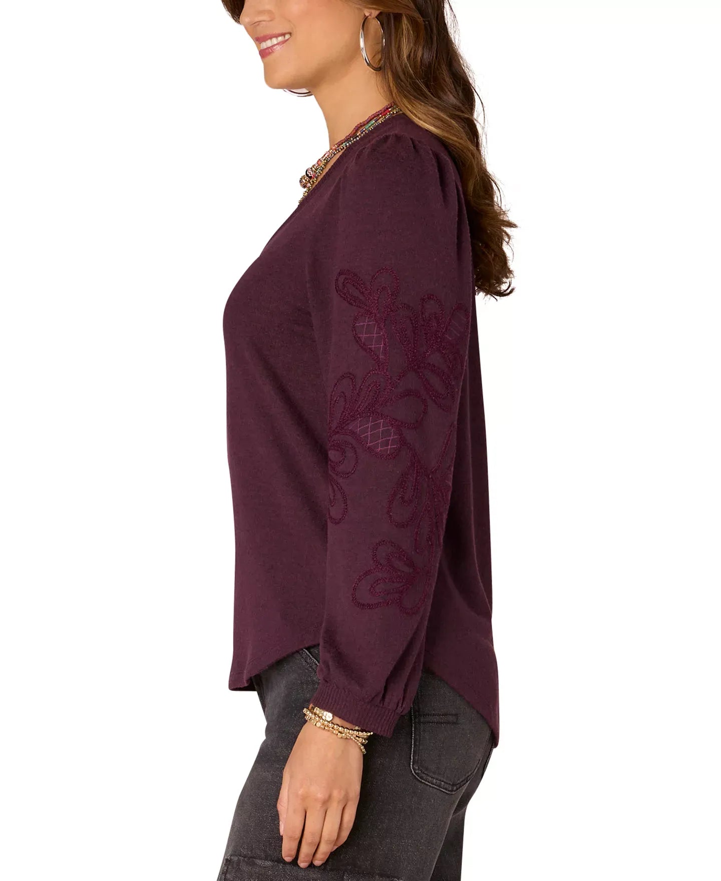 Democracy Petite Long-Sleeve Sweetheart Blouse Top