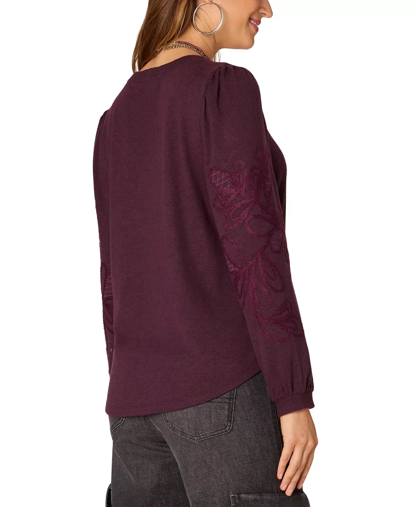 Democracy Petite Long-Sleeve Sweetheart Blouse Top