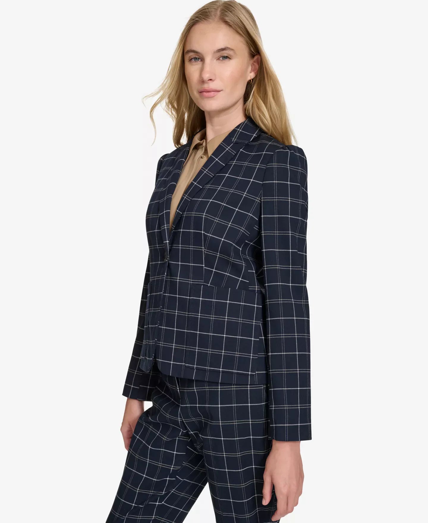Tommy Hilfiger Women's Plaid Puff-Sleeve Single-Button Blazer Jacket