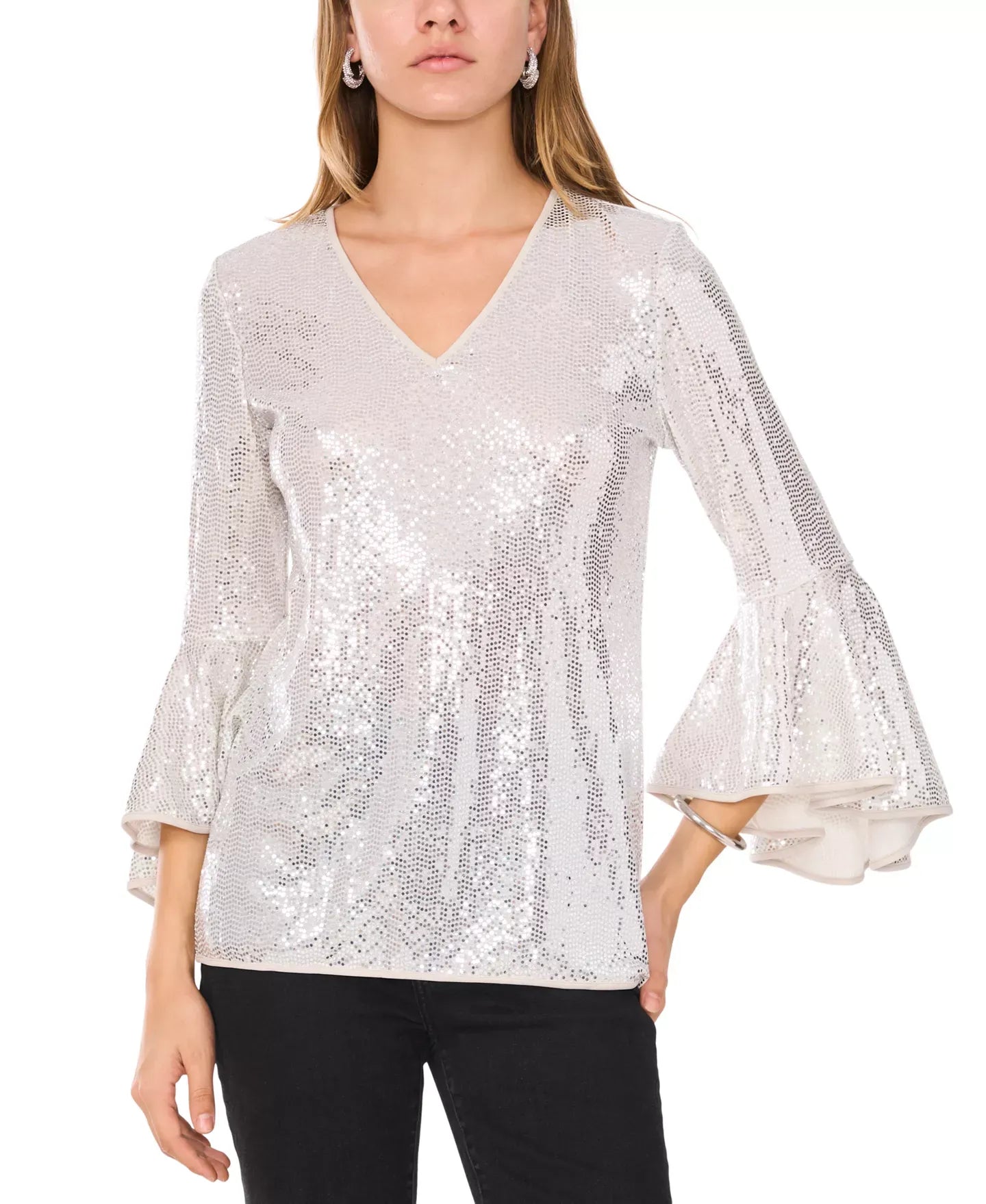 Vince Camuto Women's Sequined V-Neck Bell-Sleeve Top