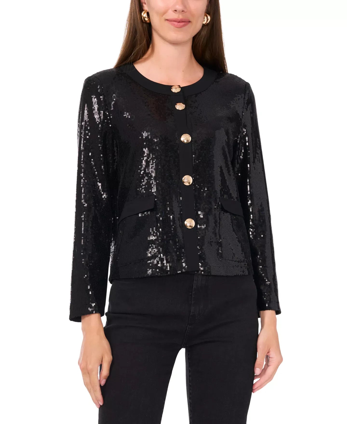 Vince Camuto Women's Sequined Collarless Cropped Jacket