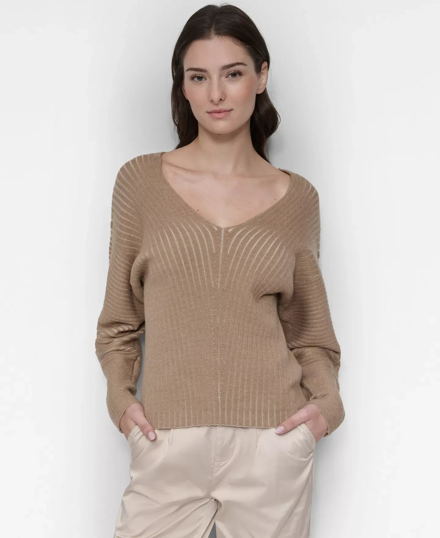 DKNY Women's V-Neck Long-Sleeve Rib-Knit Sweater