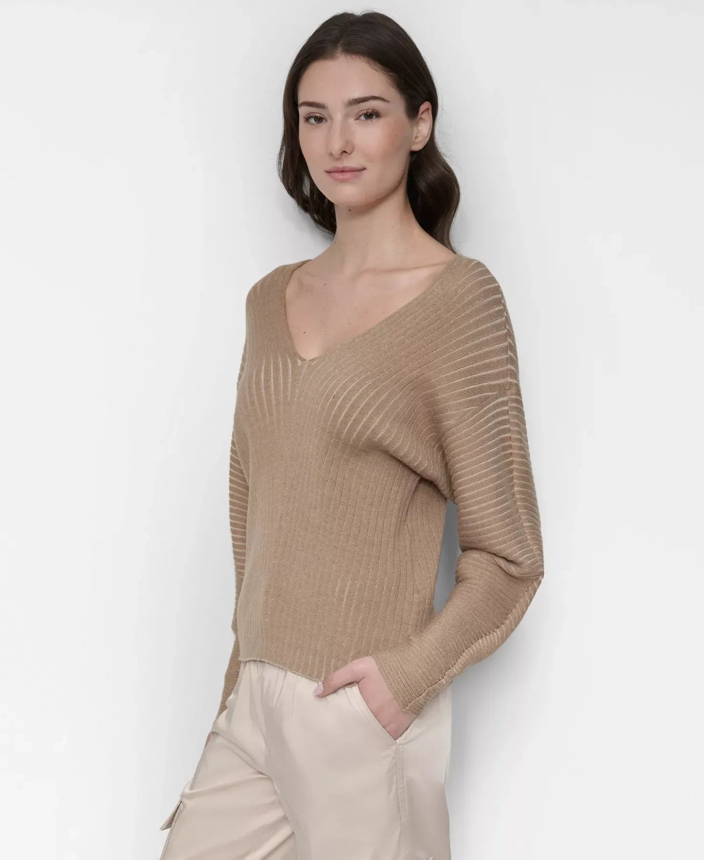 DKNY Women's V-Neck Long-Sleeve Rib-Knit Sweater