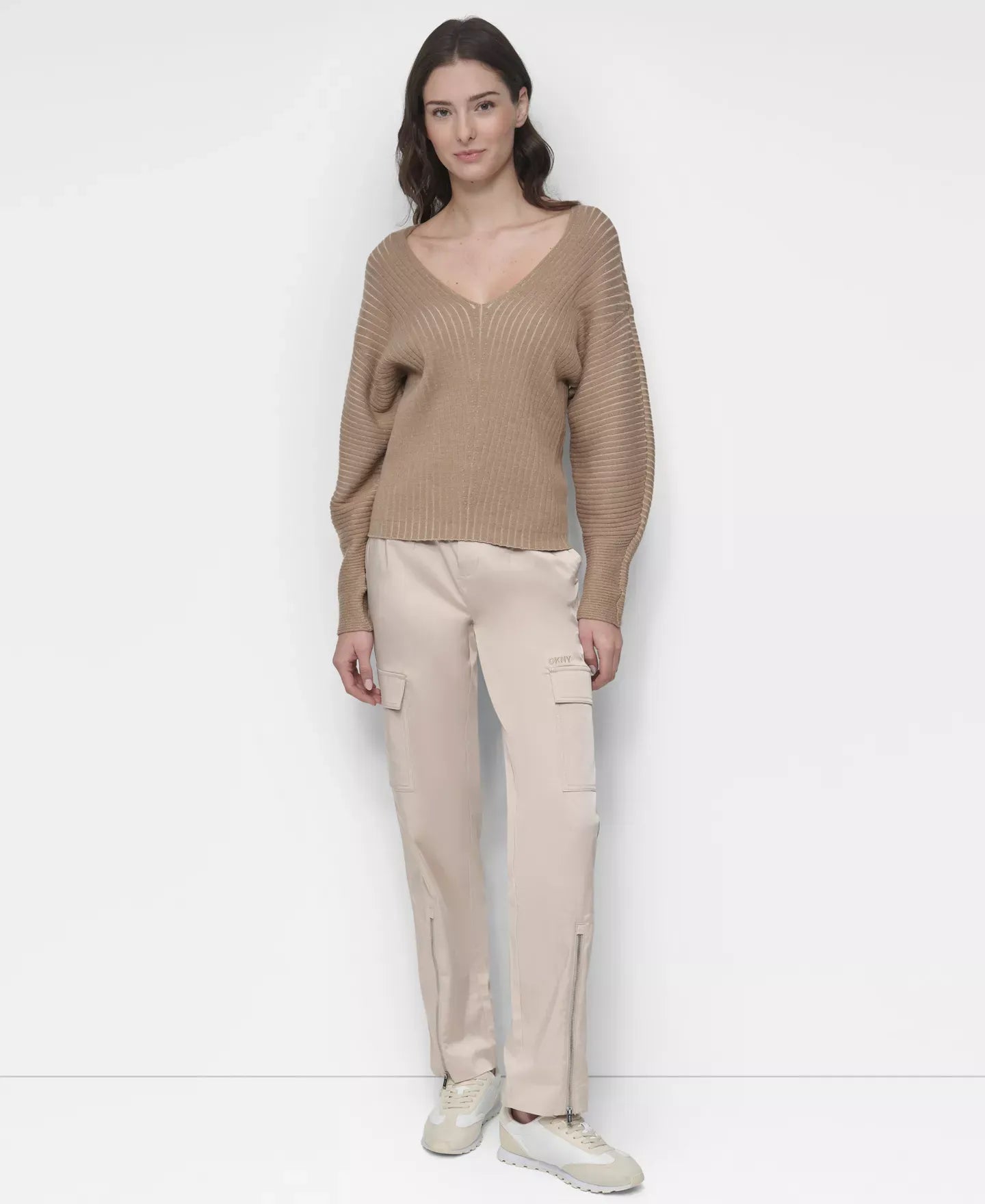 DKNY Women's V-Neck Long-Sleeve Rib-Knit Sweater