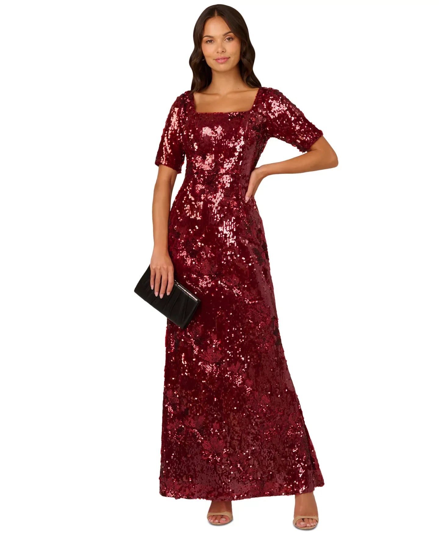 Adrianna Papell Women's Square-Neck Sequin Gown Dress