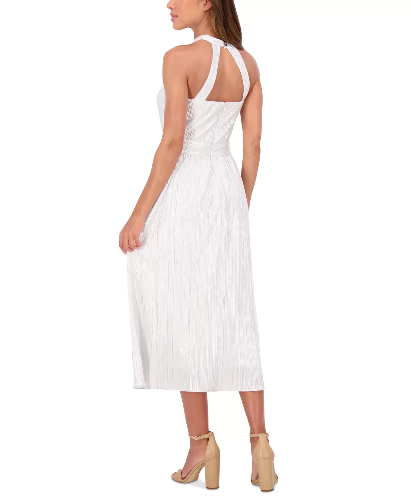 kensie Women's Metallic Pleated Keyhole-Cutout Maxi Dress