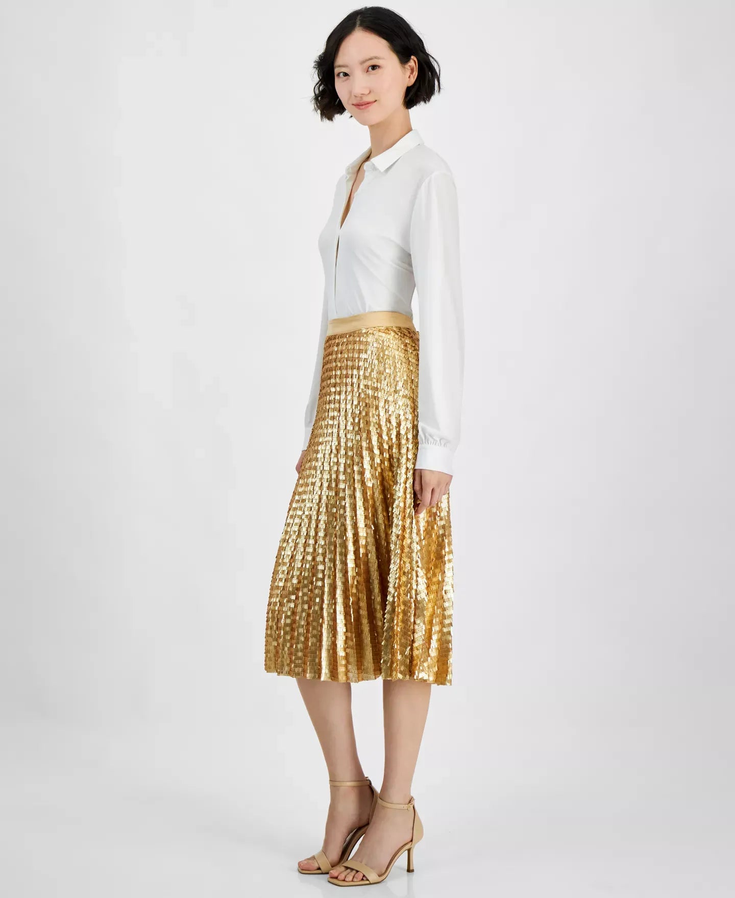 T Tahari Women's Sequined Pleated Midi Skirt