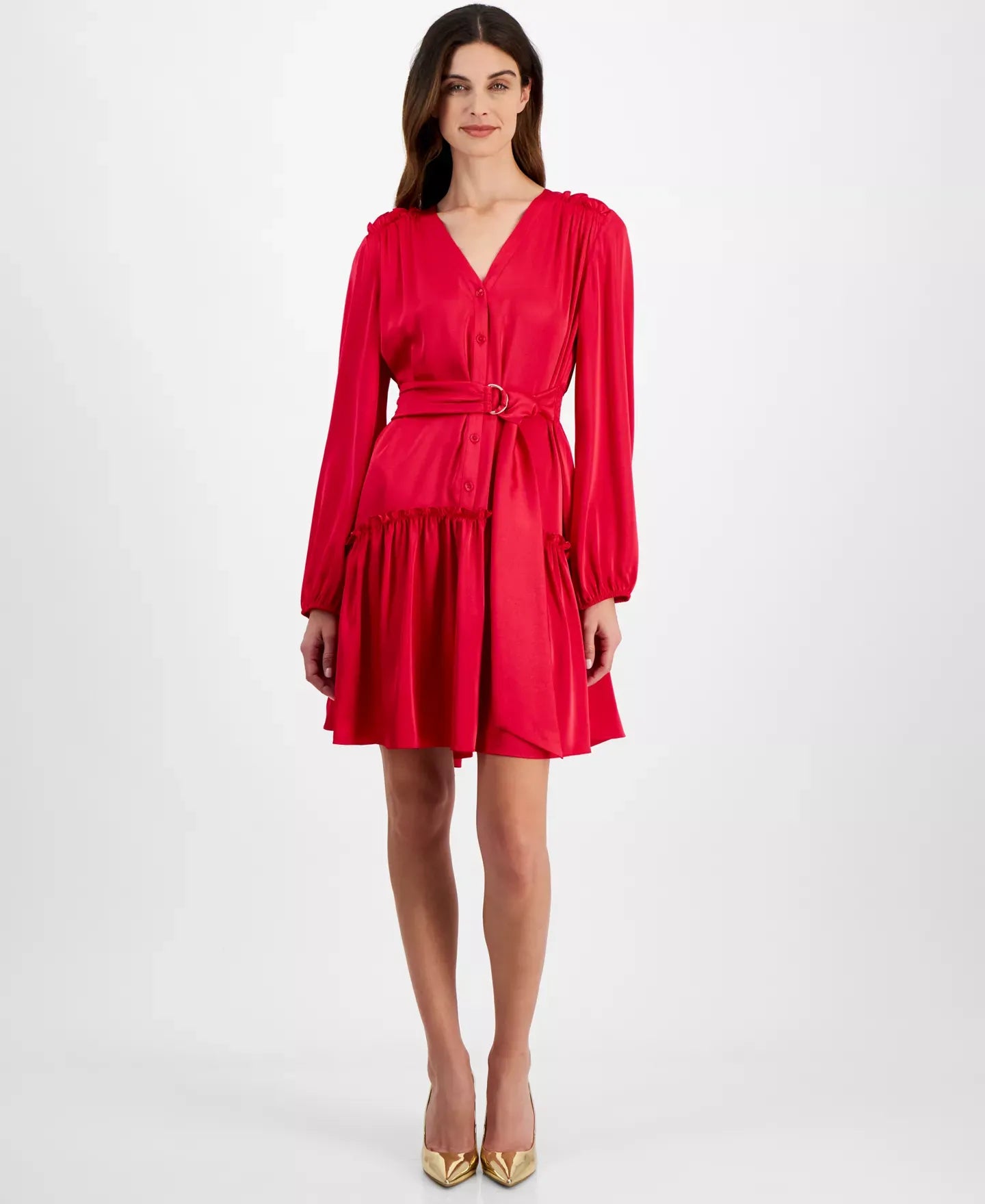 Taylor Women's Ruffled-Hem Tie-Waist Fit & Flare Dress