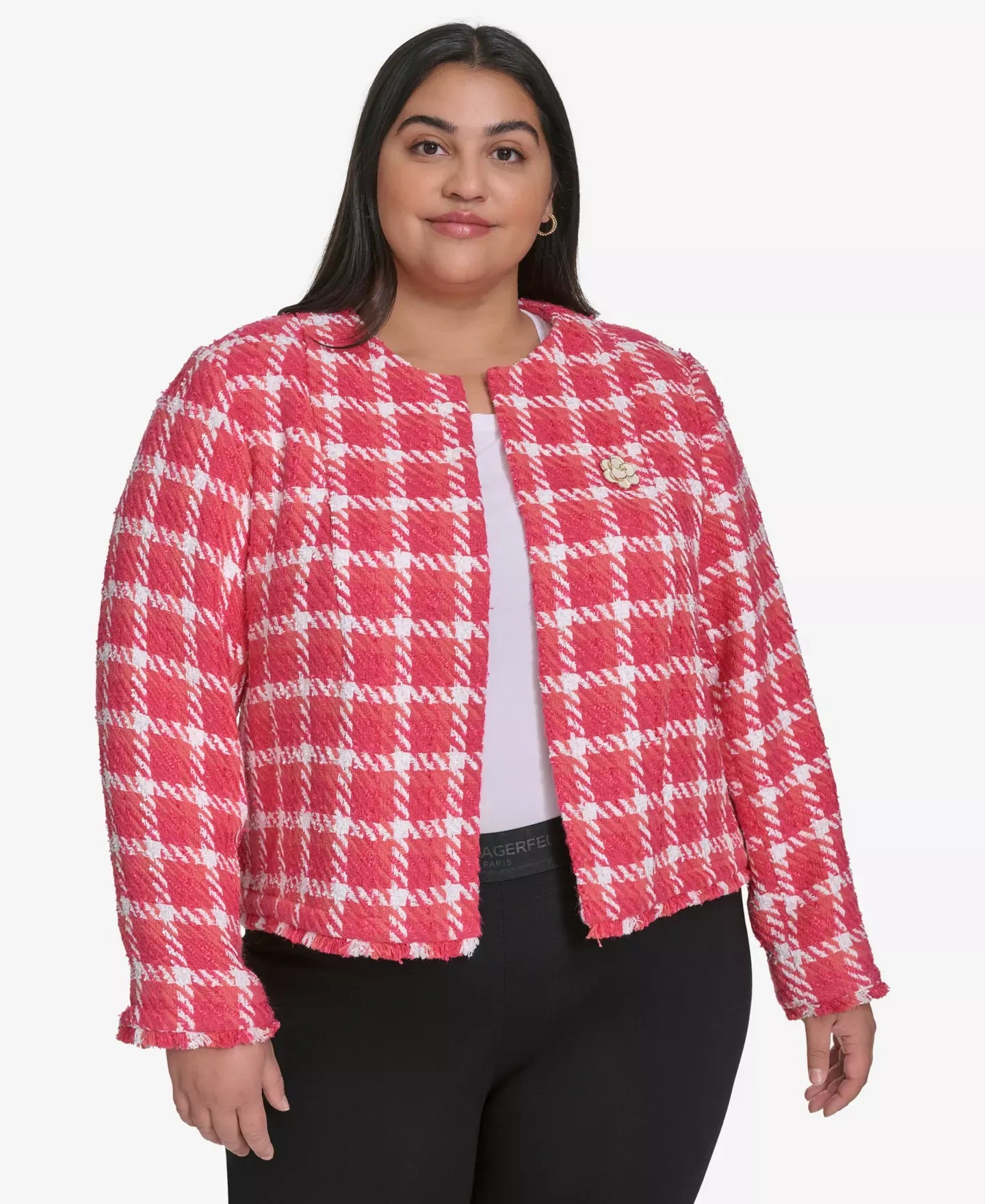 KARL LAGERFELD PARIS Plus Size Open Tweed Short Jacket