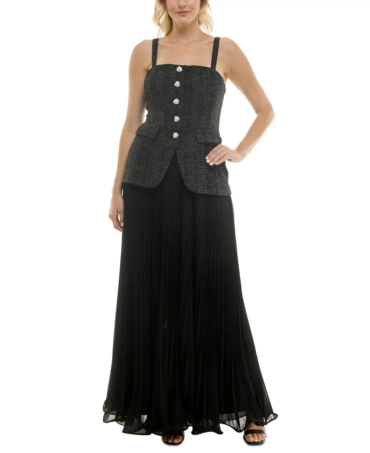 Taylor Women's Structured-Bodice Pleated-Skirt Evening Gown Dress