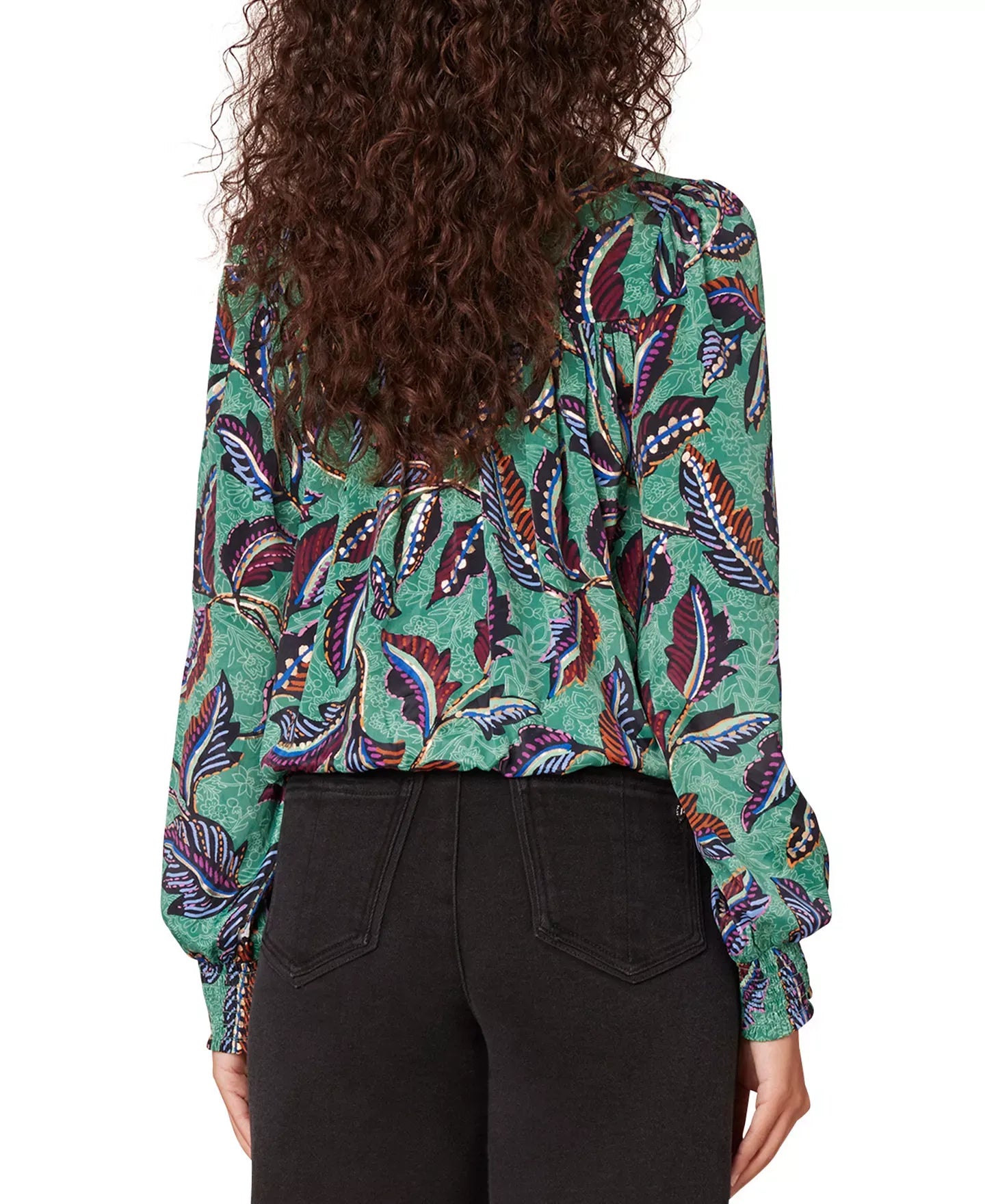 Democracy Petite Printed Surplice Blouson-Sleeve Blouse Top