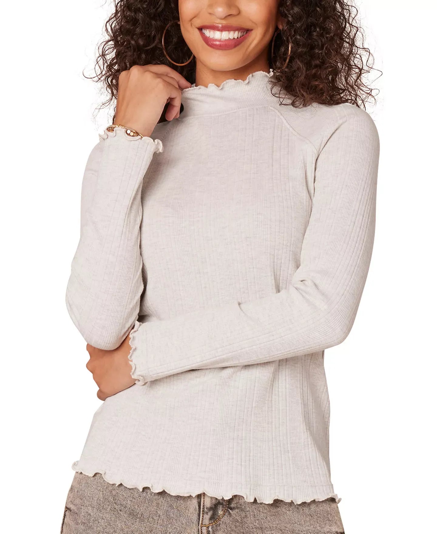 Democracy Petite Ribbed-Knit Mock Neck Sweater