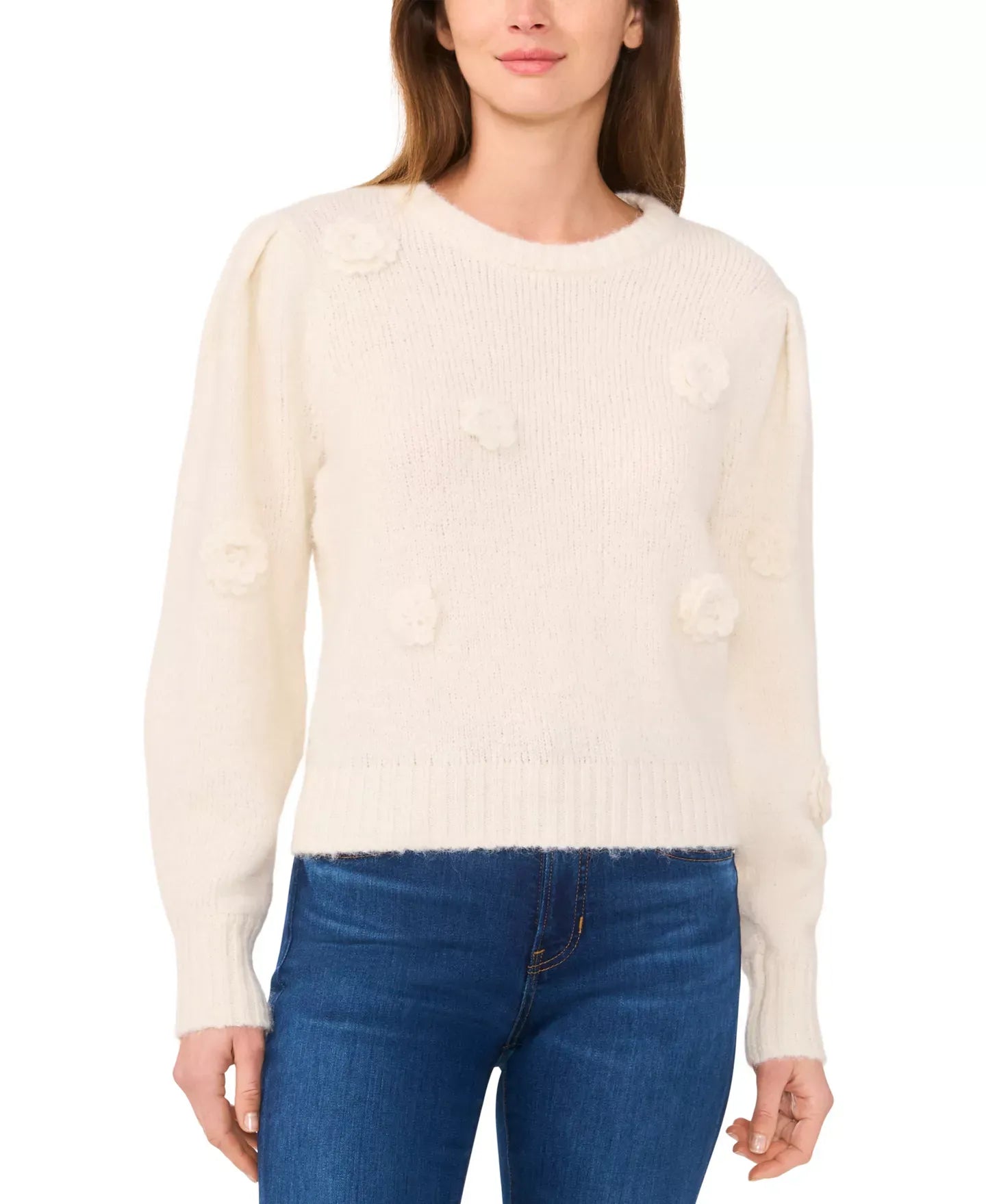 CeCe Women's 3D Floral Applique Sweater