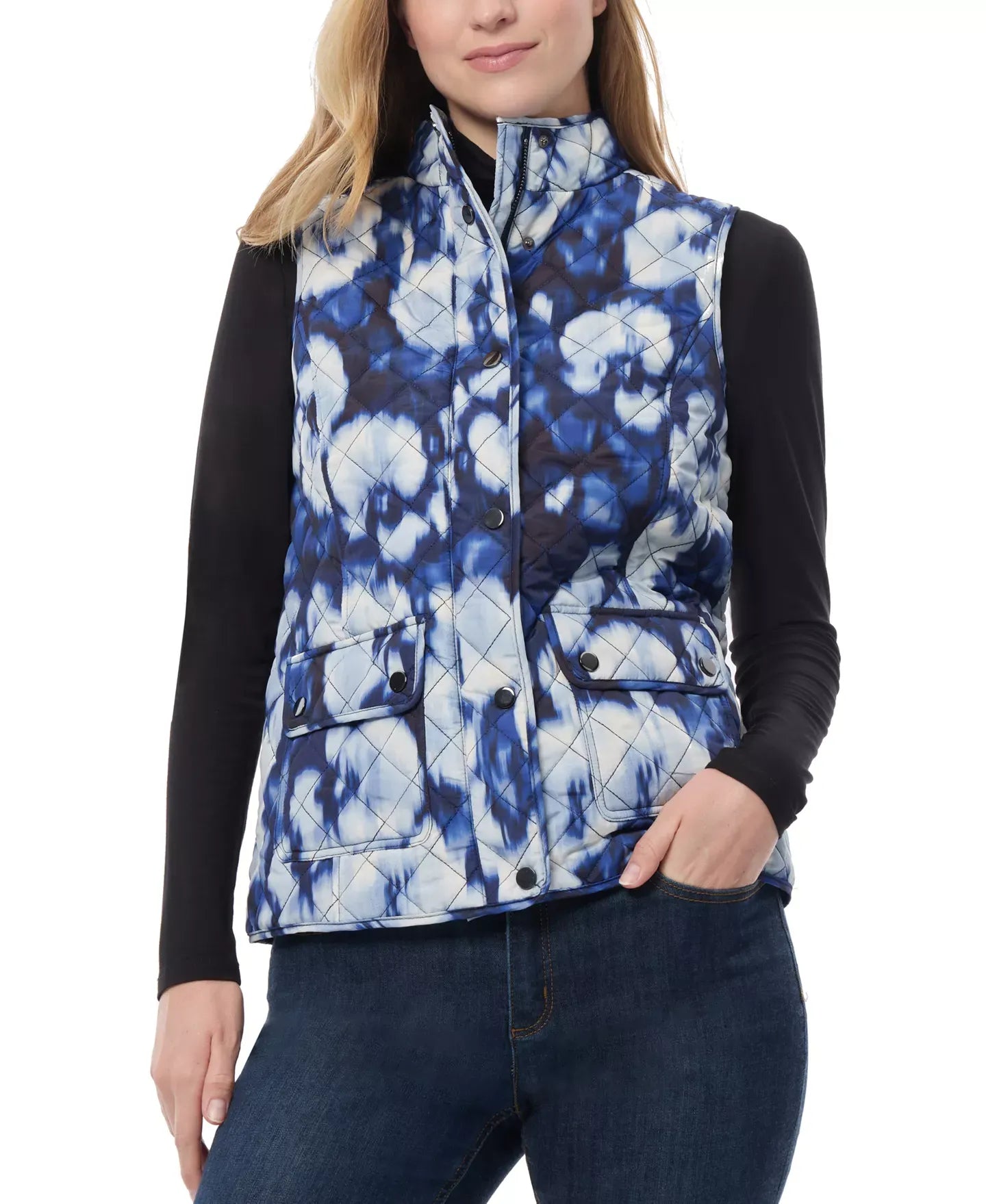Jones New York Petite Printed Quilted Zip-Front Vest Jacket