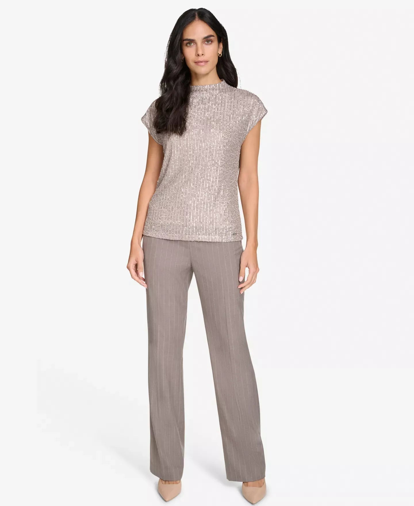 Calvin Klein Women's Sequin Short-Sleeve Top