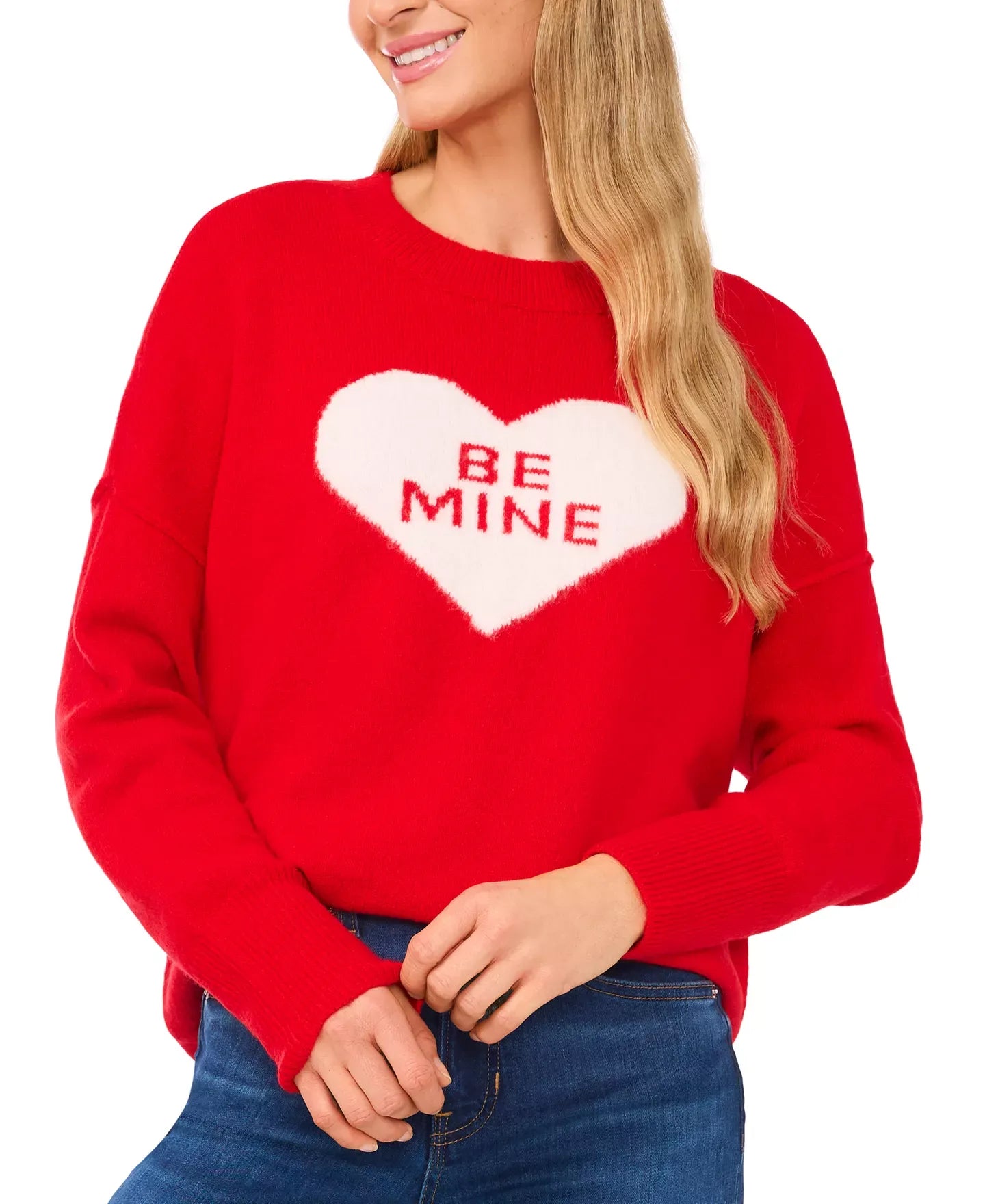 CeCe Women's Be Mine Heart Crewneck Long-Sleeve Sweater
