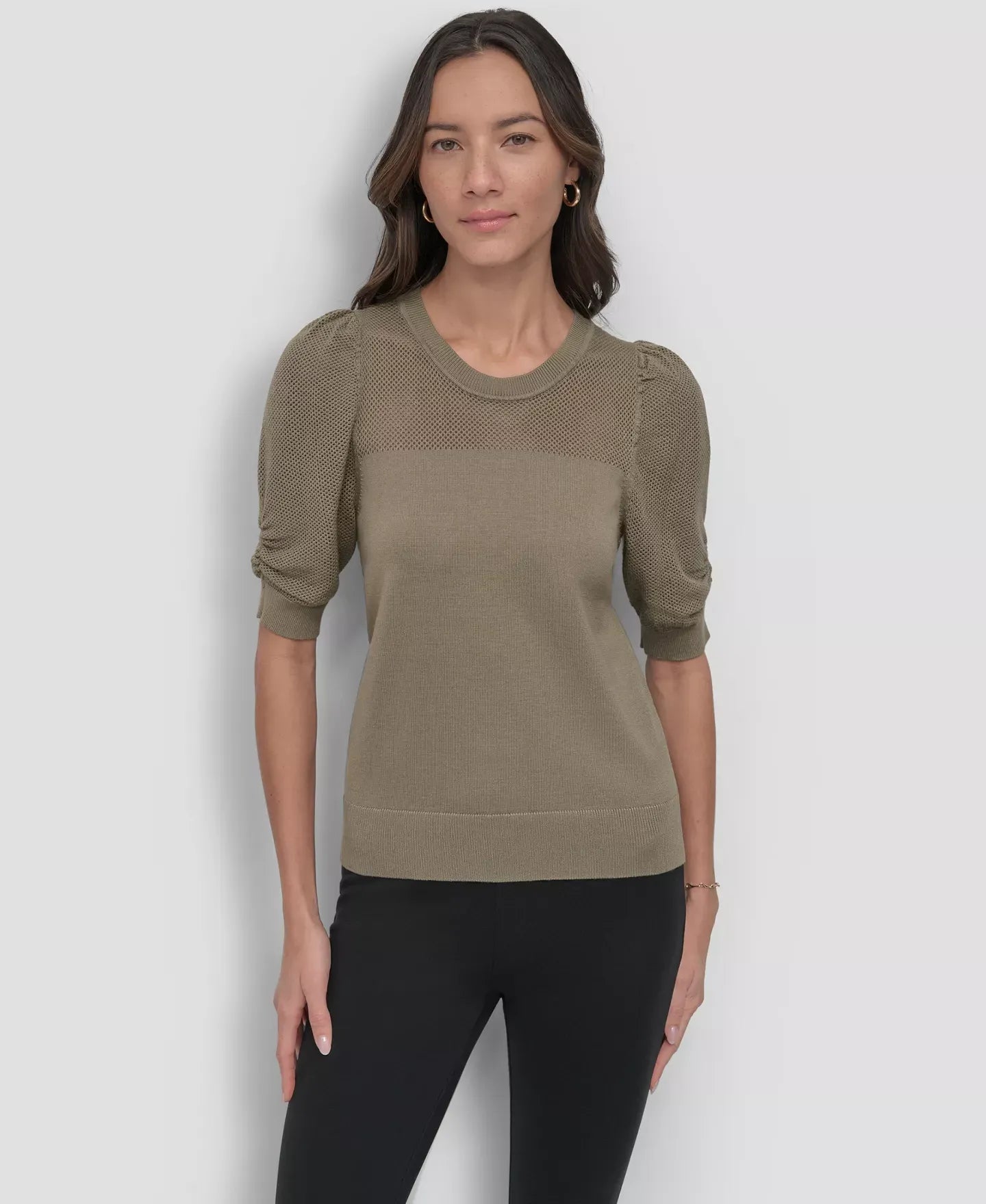 DKNY Women's Mesh Puff-Sleeve Sweater Top