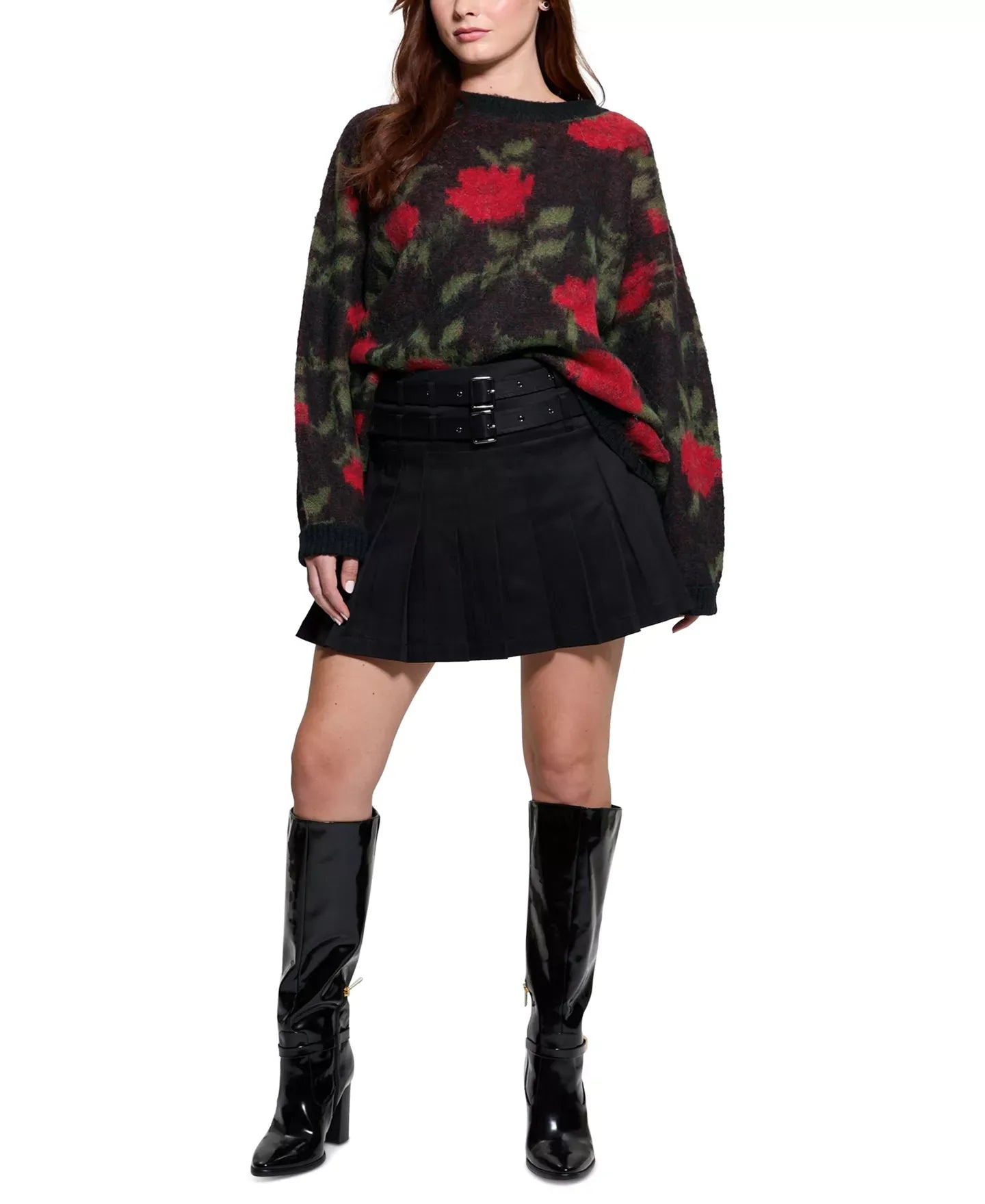 GUESS Women's Reeva Pleated Double-Belt Skirt