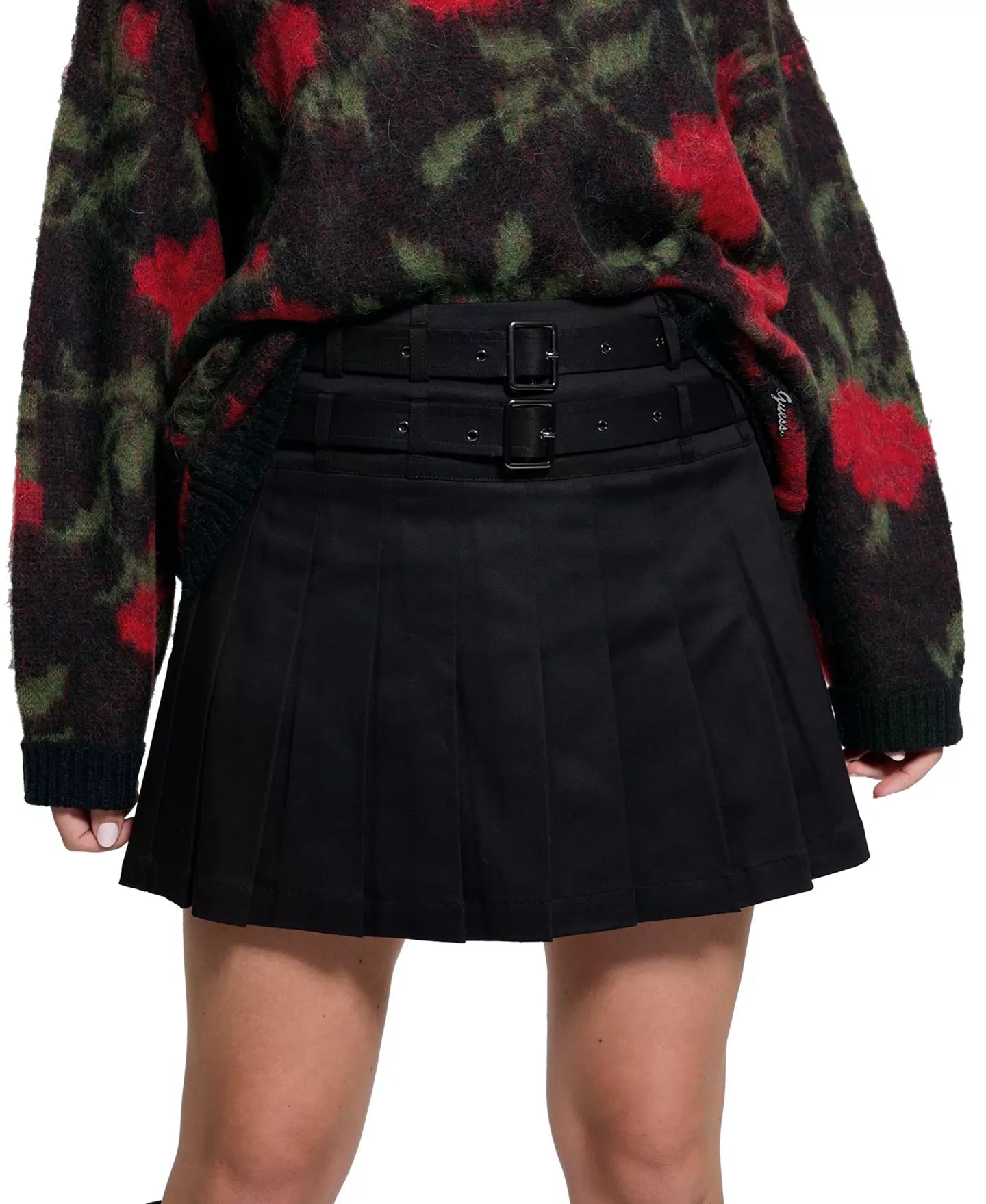 GUESS Women's Reeva Pleated Double-Belt Skirt