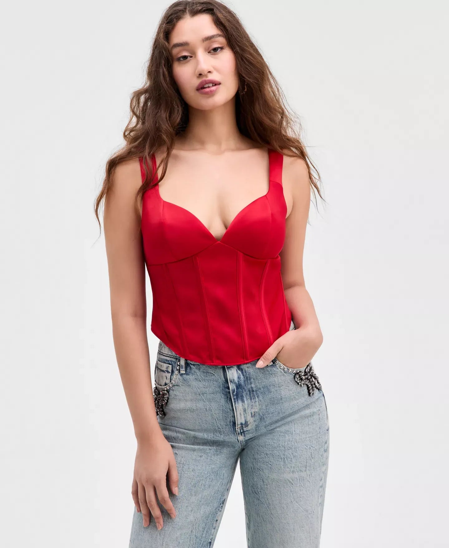 GUESS Women's J'Adore Sleeveless Sweetheart Corset Top
