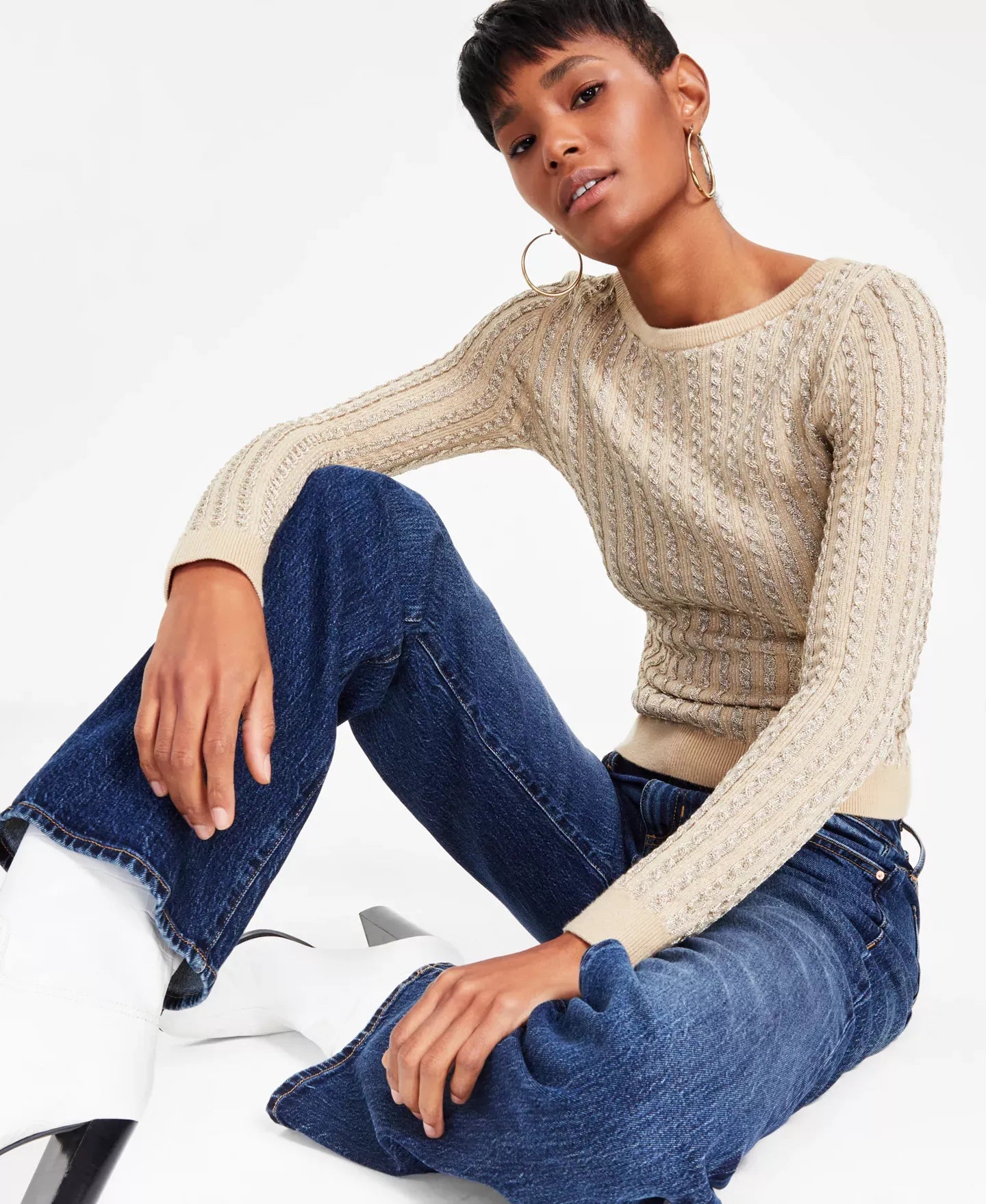 GUESS Women's Josie Cable-Knit Boat-Neck Sweater