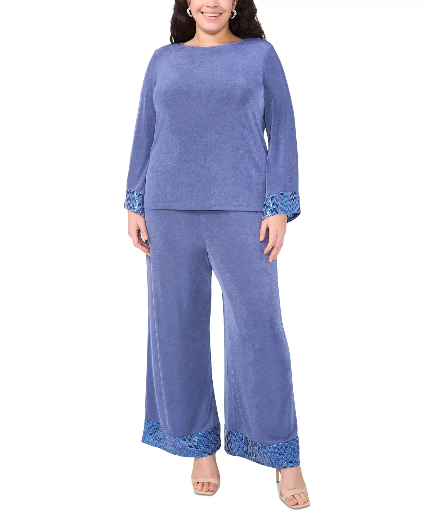 MSK Plus Size Jersey-Knit Contrast-Cuff Long-Sleeve Top