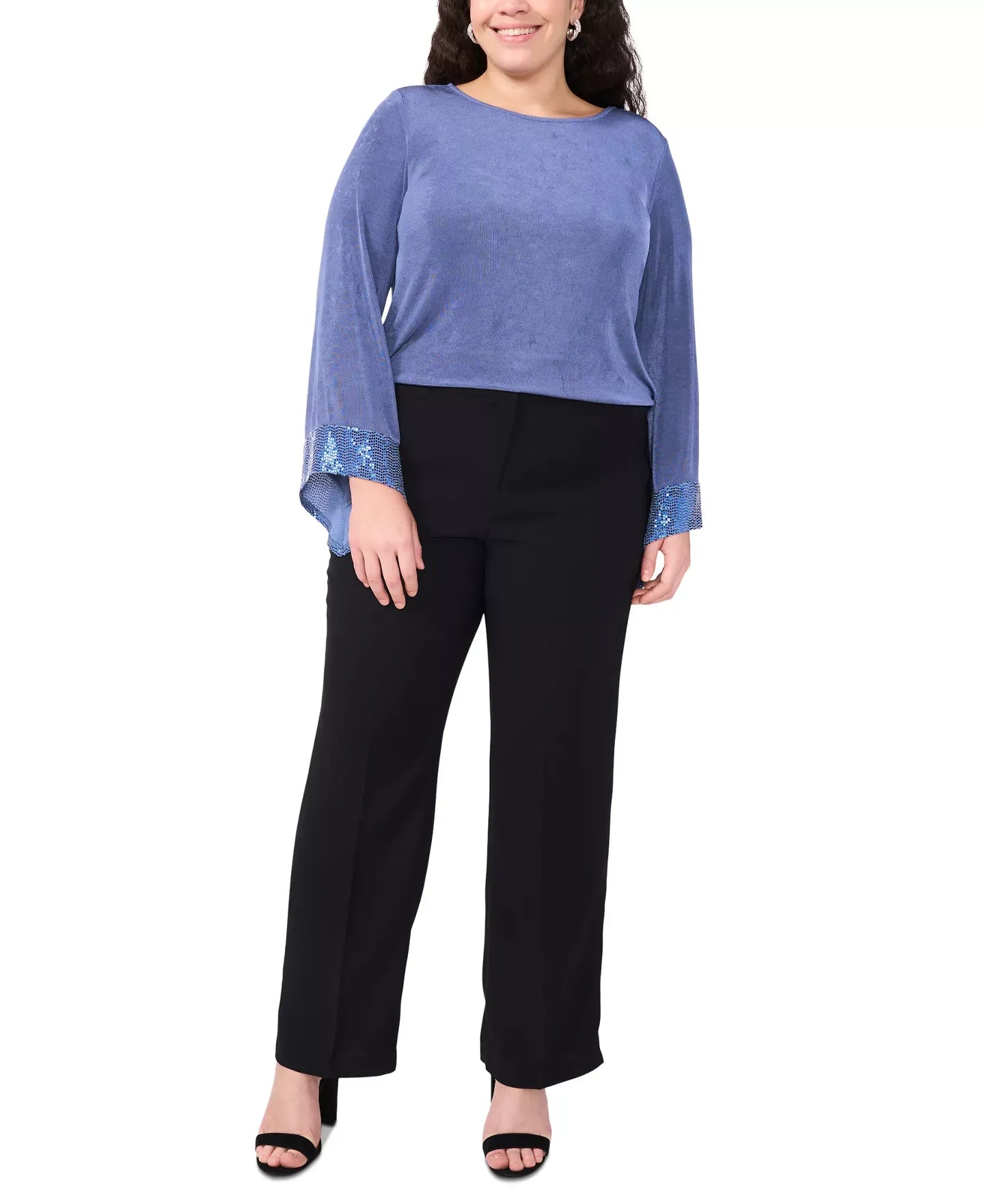 MSK Plus Size Jersey-Knit Contrast-Cuff Long-Sleeve Top